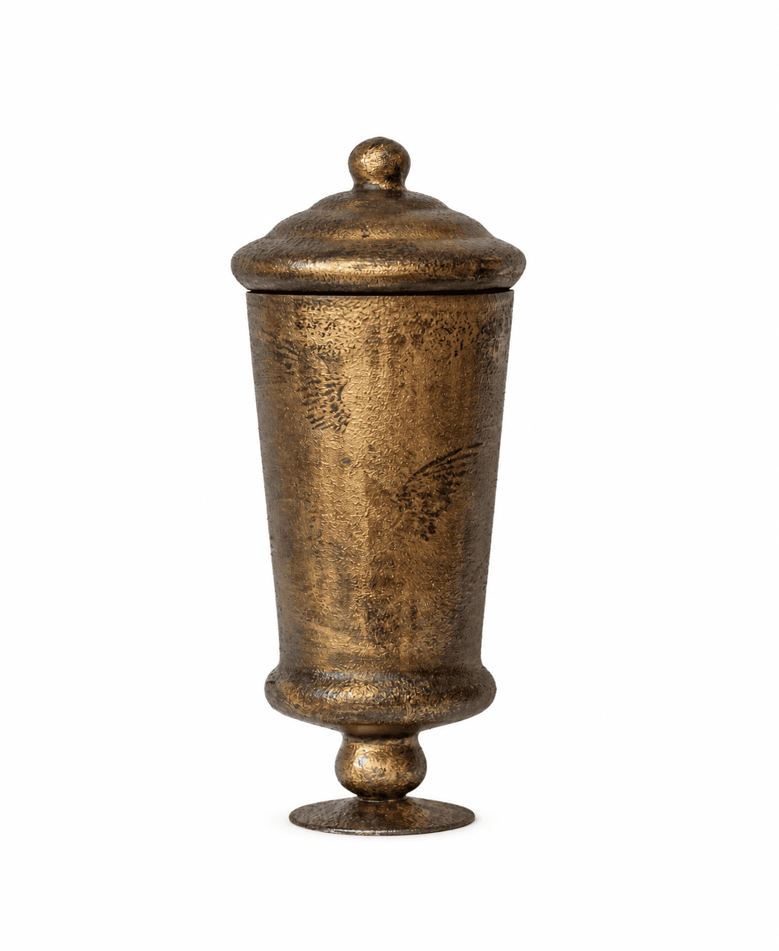 Tall bronze artist-made memorial vessel with a softly weathered finish